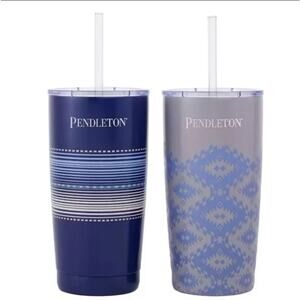 Pendleton Patterned 20oz Stainless Steel Hot/Cold Tumbler Set (Blue & Gray)